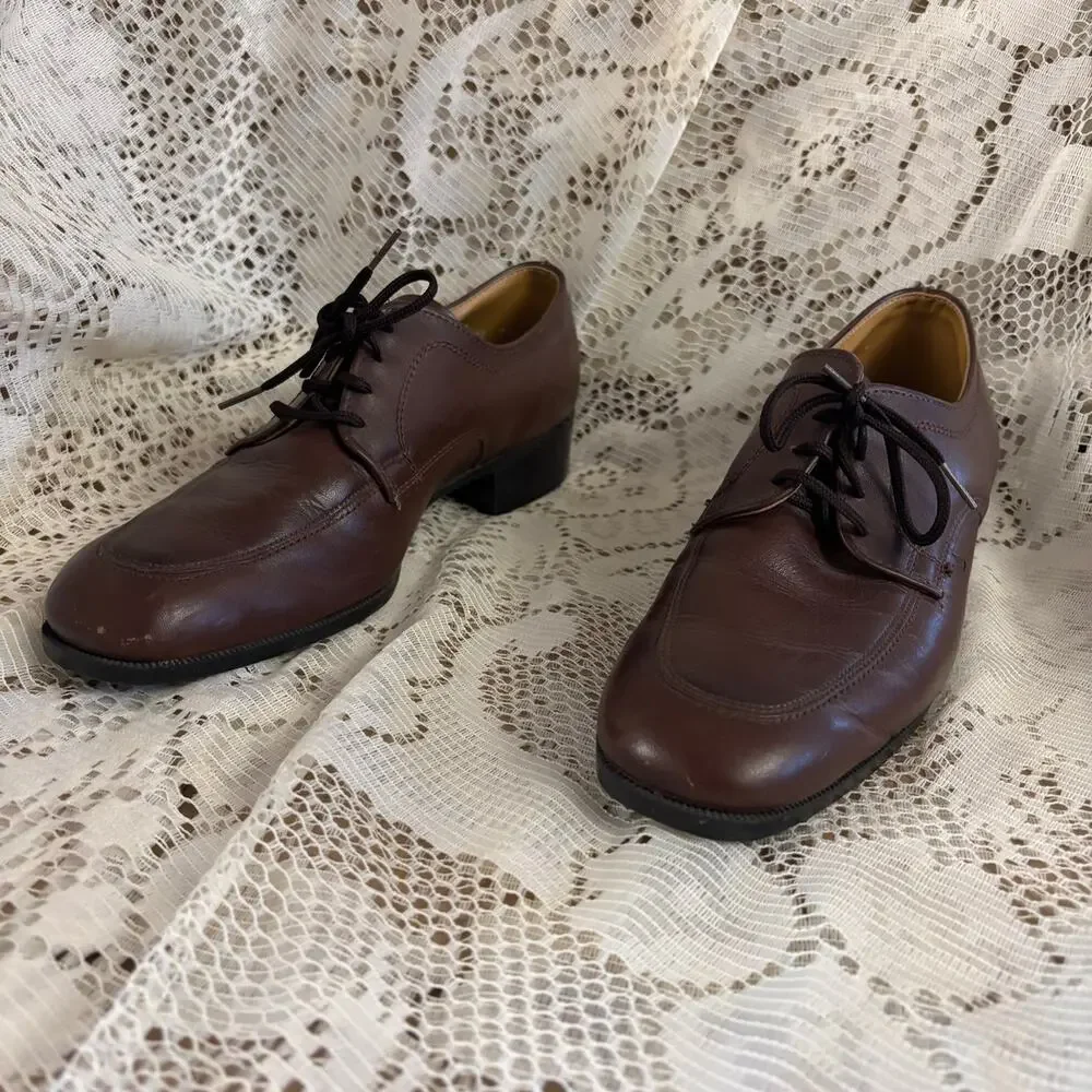 Father & Son Men's US 8 D Brown Leather Derby Dress Shoes